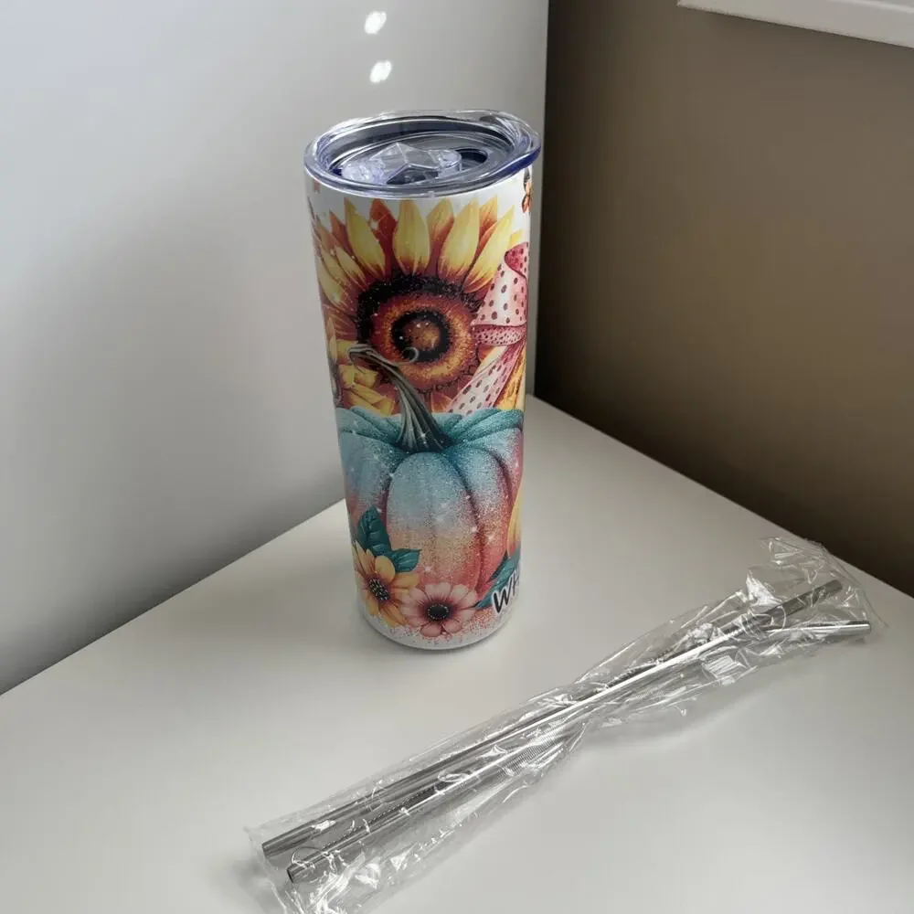 Custom Printed 20oz Tumbler Girl Who Loves Fall Lid Straws And Straw Cleaner